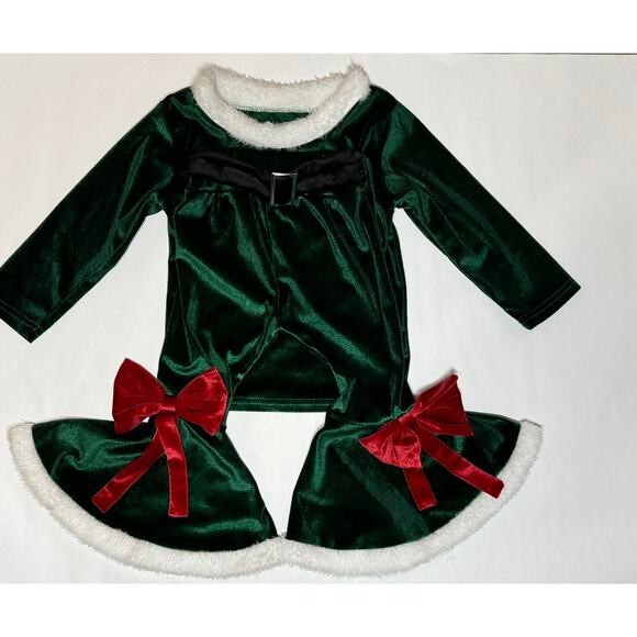 Two Piece Christmas Green Velvet Shirt and Bell Bottom Pants size 90 - Picture 1 of 5